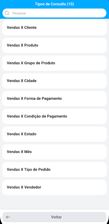Tipos de consulta disponíveis para gestores no Demander Mobile